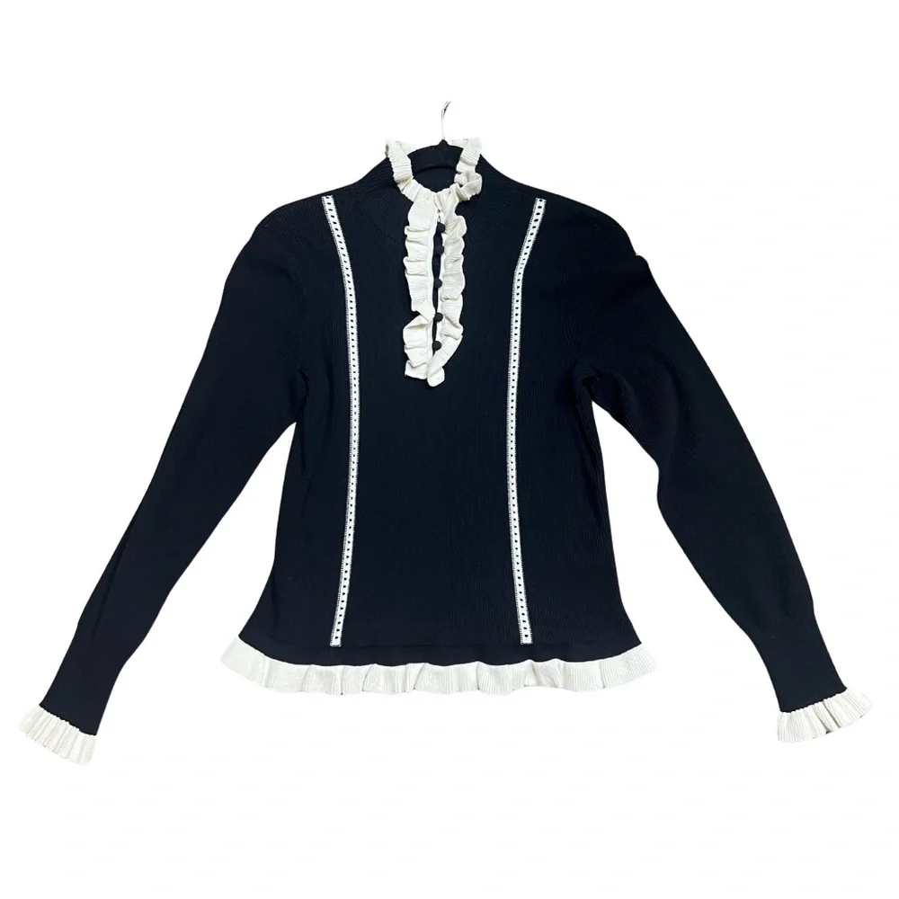 Cabi Adorn Black Ruffle sweater SIZE S - Picture 3 of 6